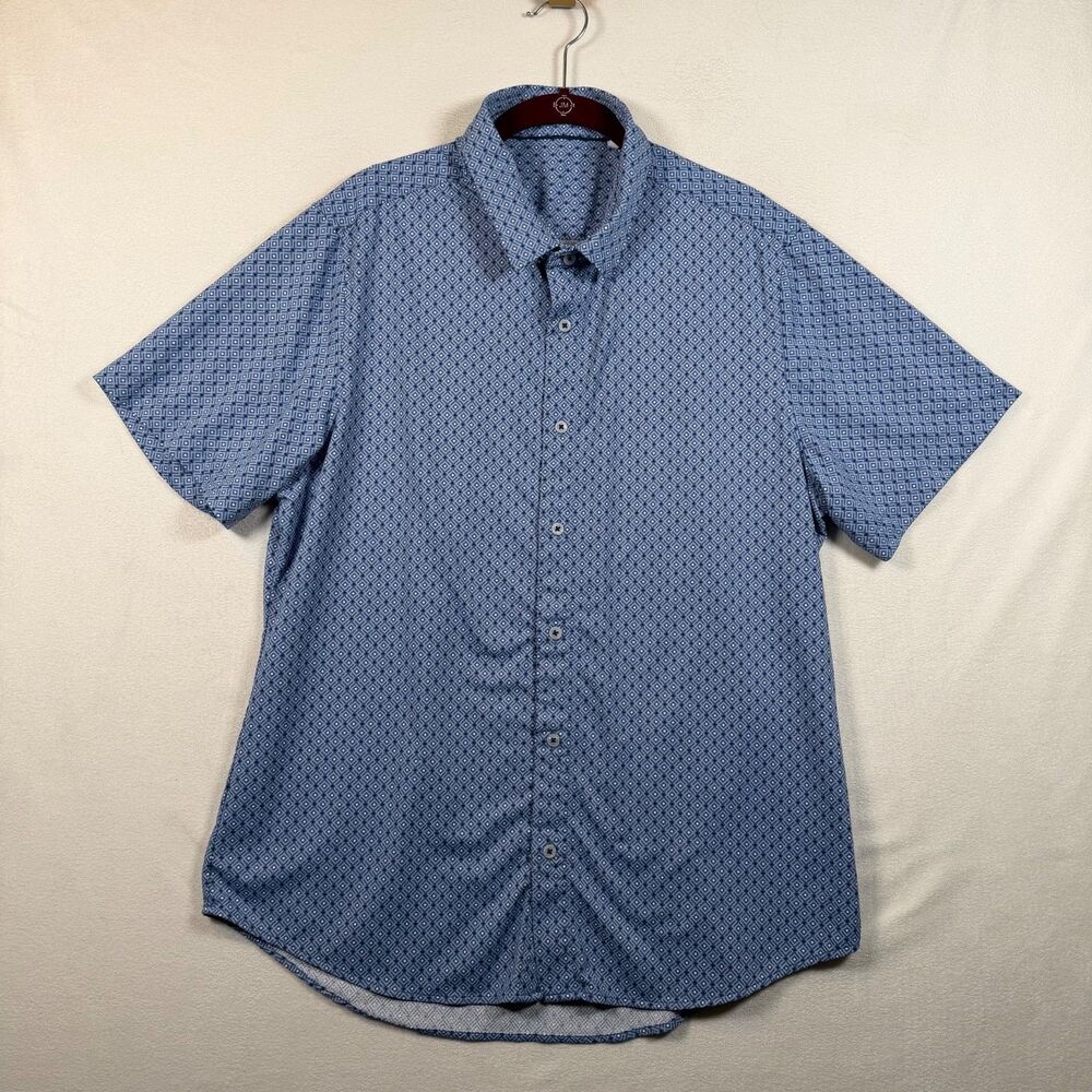 Infinity Linearflex Shirt Men’s L Blue Geo Print Short Sleeve Stretch